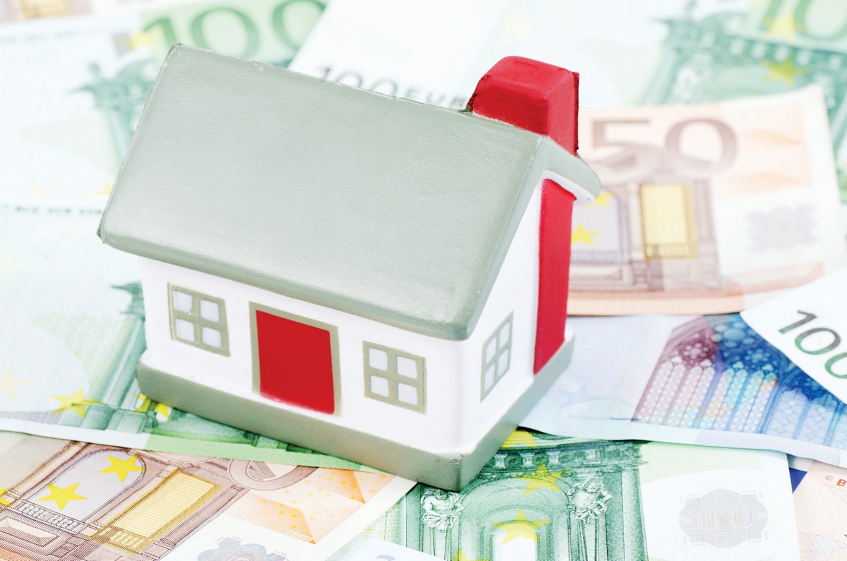 toy house for euro banknotes as a background