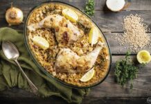 Λεμονάτο γιουβέτσι κοτόπουλο με κριθαράκι ολικής άλεσης