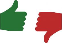 thumb up and thumb down the thumbs up and thumbs down icons are green and red vector 696x373