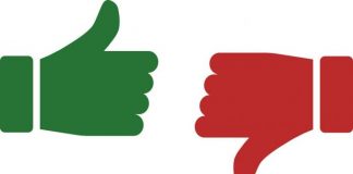 thumb up and thumb down the thumbs up and thumbs down icons are green and red vector 696x373