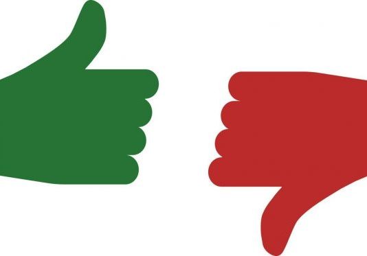 thumb up and thumb down the thumbs up and thumbs down icons are green and red vector 696x373