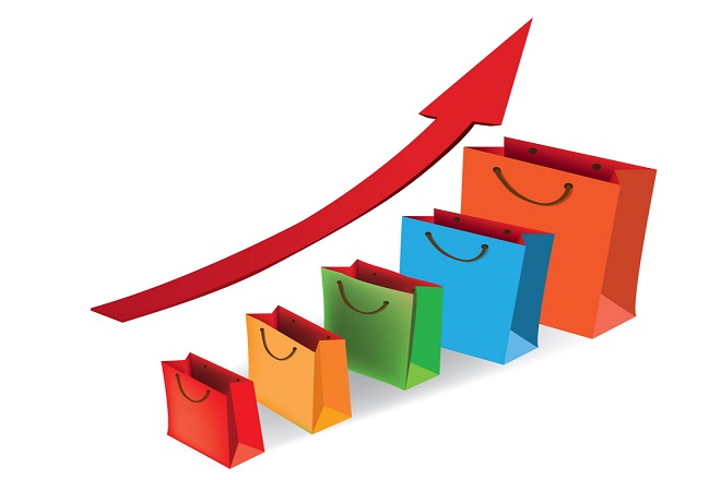 sales growth chart. presenting a getting better economy and incr