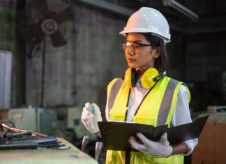 woman operating machine