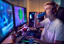 teenage,boy,drinking,caffeine,energy,drink,gaming,at,home,using