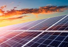 solar power panels and natural landscape in sunny summer,china