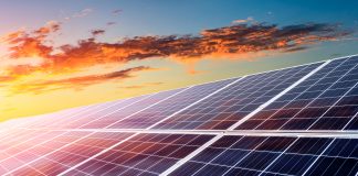 solar power panels and natural landscape in sunny summer,china