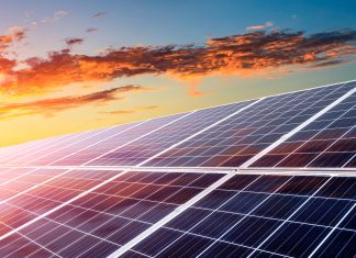 solar power panels and natural landscape in sunny summer,china