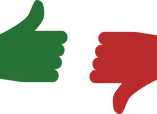 thumb up and thumb down the thumbs up and thumbs down icons are green and red vector 696x373 1
