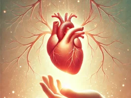 dall·e 2025 03 15 10.30.13 a symbolic illustration representing organ donation. a pair of hands gently holding a glowing heart, with tree roots extending from the heart to symbo