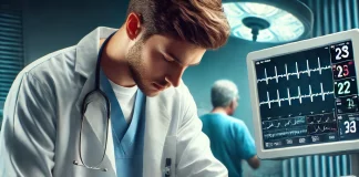 dall·e 2025 03 20 10.05.07 a realistic image of a doctor using a defibrillator to resuscitate a patient. the doctor is wearing medical scrubs and gloves, applying the defibrilla