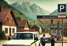 the setting is a small village with a mountainous backdrop
