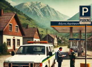 the setting is a small village with a mountainous backdrop