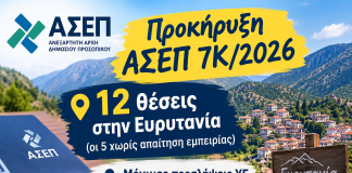 Προκήρυξη ΑΣΕΠ 7Κ 2026 στην Ευρυτανία