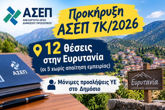 Προκήρυξη ΑΣΕΠ 7Κ 2026 στην Ευρυτανία Προκήρυξη ΑΣΕΠ 7Κ 2026 στην Ευρυτανία